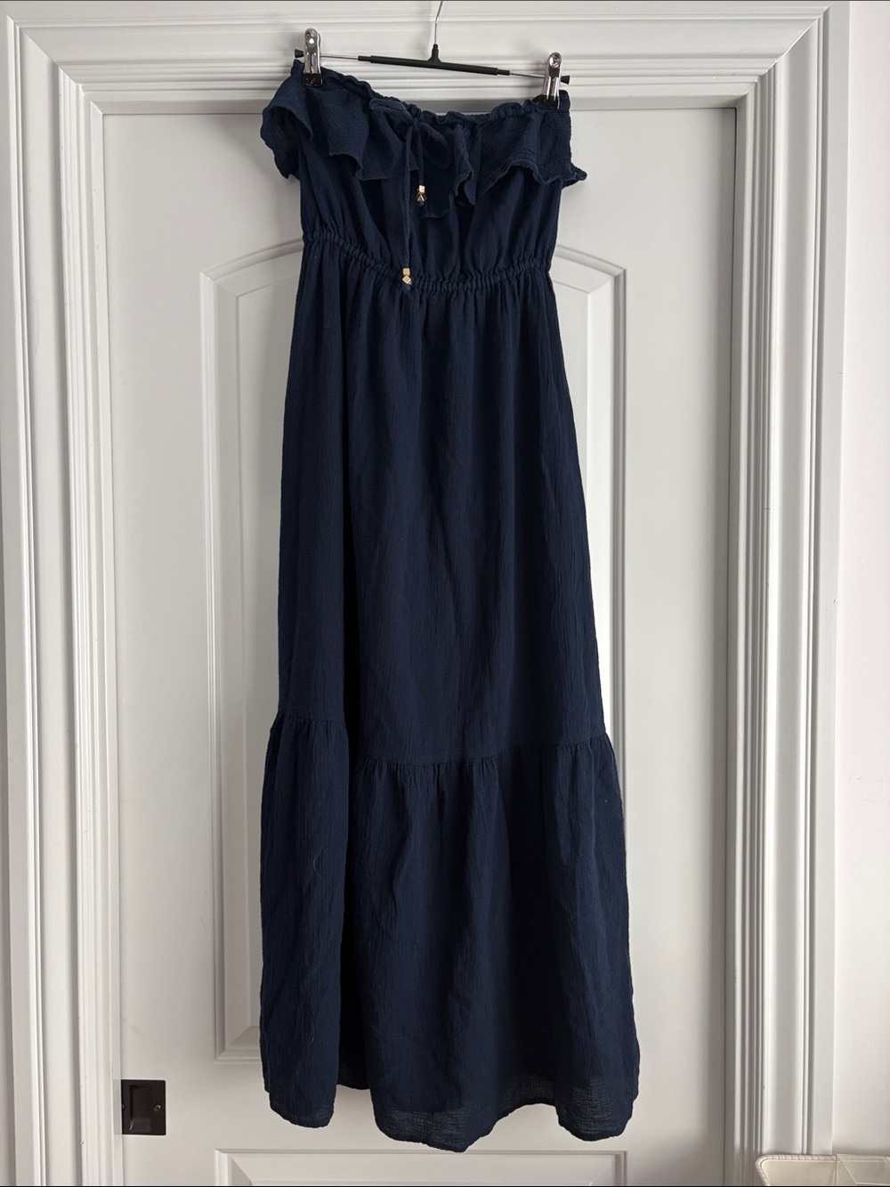 Juicy Couture Navy Blue Strapless Ruffle Maxi Dress, Size XS